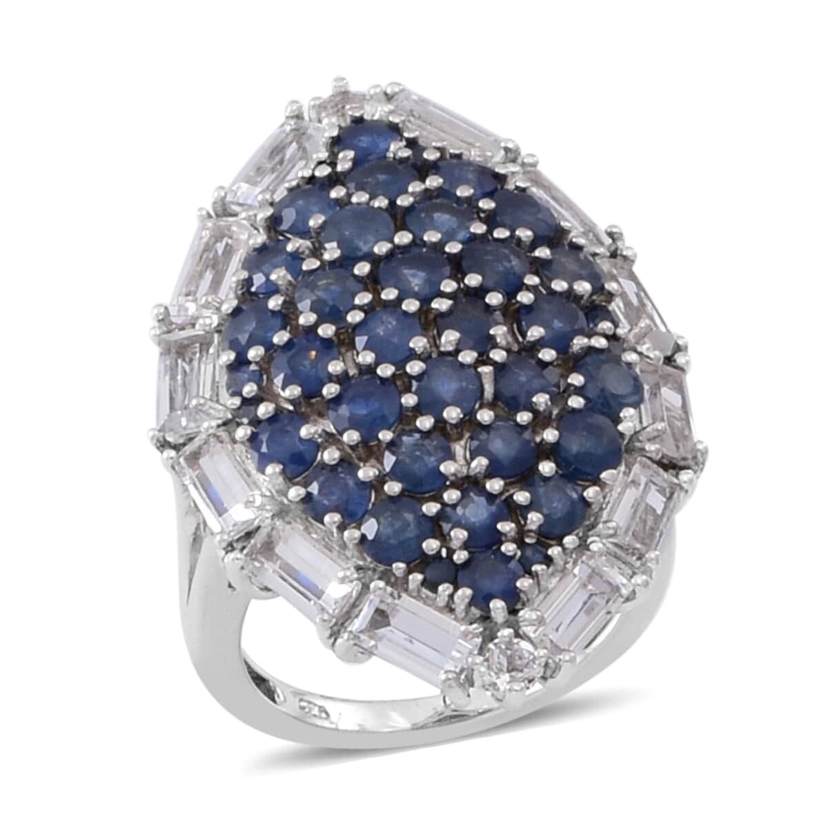 Kanchanaburi Blue Sapphire and White Topaz Ring in Sterling Silver (Size 7.0) 7.75 ctw image number 0