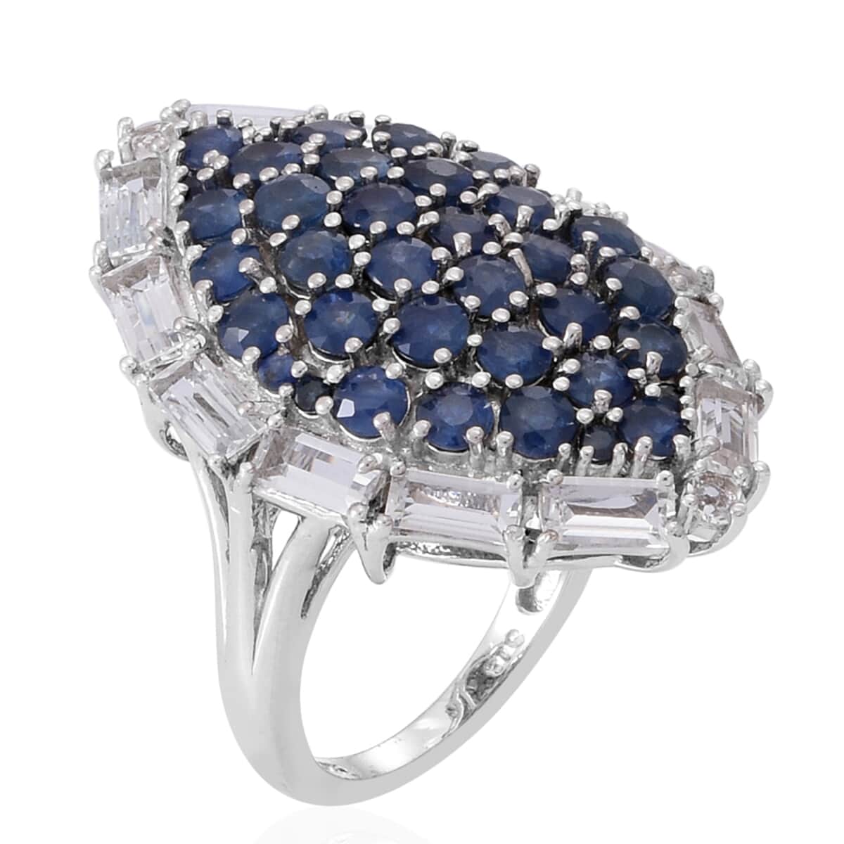 Kanchanaburi Blue Sapphire and White Topaz Ring in Sterling Silver (Size 7.0) 7.75 ctw image number 1