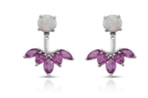 Lab Created Pink Sapphire and Lab Created Milky Opal Earrings in Sterling Silver