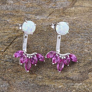 Lab Created Pink Sapphire and Lab Created Milky Opal Earrings in Sterling Silver