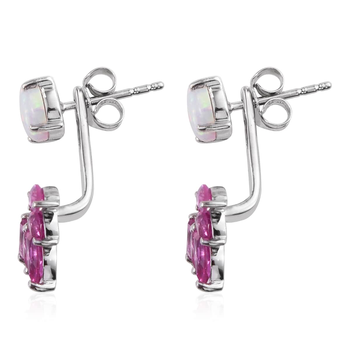 Lab Created Pink Sapphire and Lab Created Milky Opal Earrings in Sterling Silver image number 2