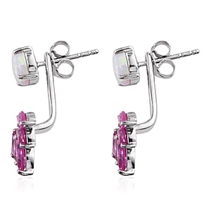 Lab Created Pink Sapphire and Lab Created Milky Opal Earrings in Sterling Silver
