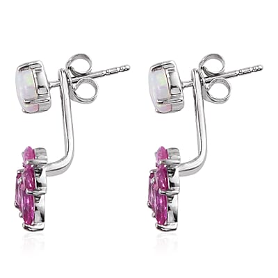 Lab Created Pink Sapphire and Lab Created Opal Earrings in Sterling Silver