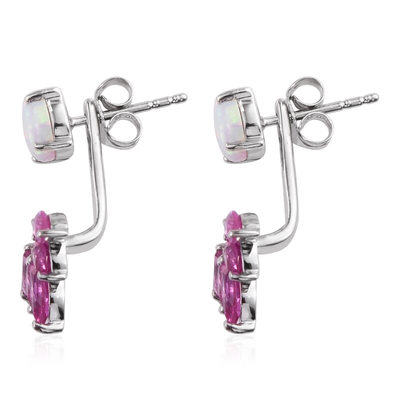 Lab Created Pink Sapphire and Lab Created Opal Earrings in Sterling Silver