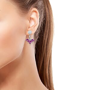 Lab Created Pink Sapphire and Lab Created Milky Opal Earrings in Sterling Silver