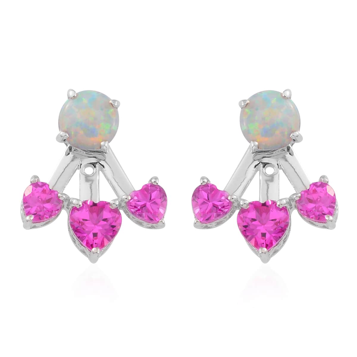 Lab Created Pink Sapphire and Lab Created Milky Opal Earrings in Sterling Silver image number 1