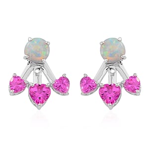Lab Created Pink Sapphire and Lab Created Milky Opal Earrings in Sterling Silver