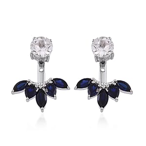 Lab Created White Sapphire and Lab Created Blue Sapphire Earrings in Sterling Silver