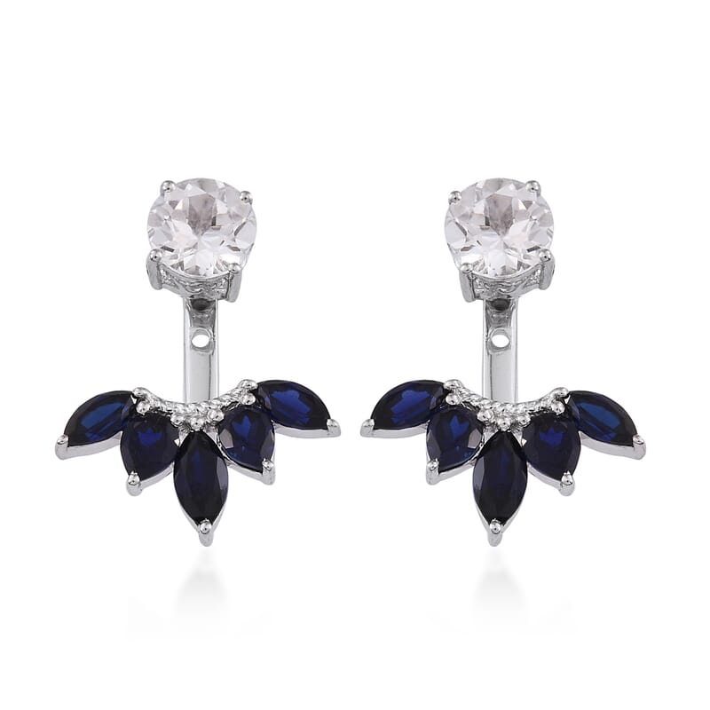 Lab Created White Sapphire and Lab Created Blue Sapphire Earrings in Sterling Silver