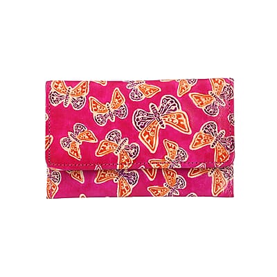 Pink Genuine Leather Butterfly Coin Pouch, Keychain and Wallet