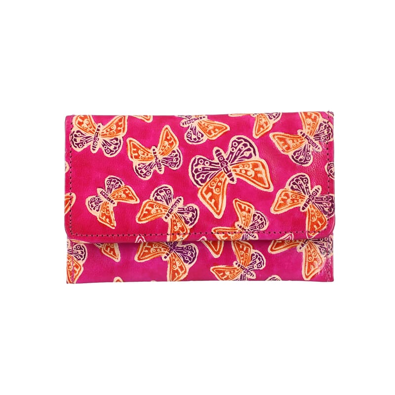 Pink Genuine Leather Butterfly Coin Pouch, Keychain and Wallet