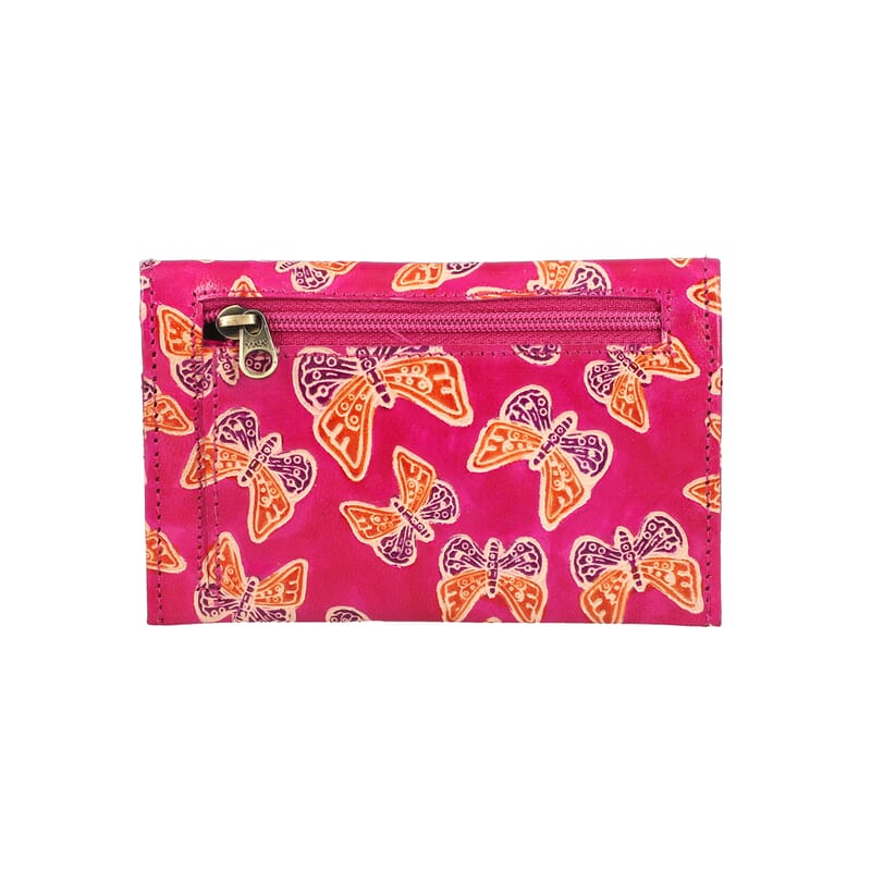 Pink Genuine Leather Butterfly Coin Pouch, Keychain and Wallet