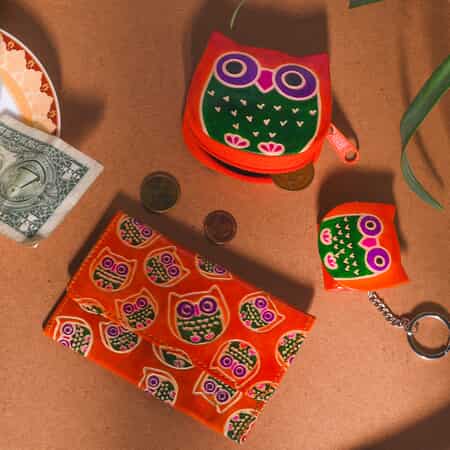 Orange Genuine Leather Owl Coin Pouch, Keychain and Wallet image number 1