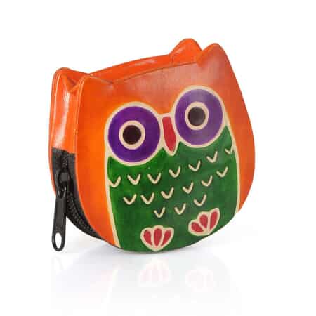 Orange Genuine Leather Owl Coin Pouch, Keychain and Wallet image number 5