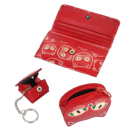 Red Genuine Leather Cat Coin Pouch, Keychain and Wallet image number 2