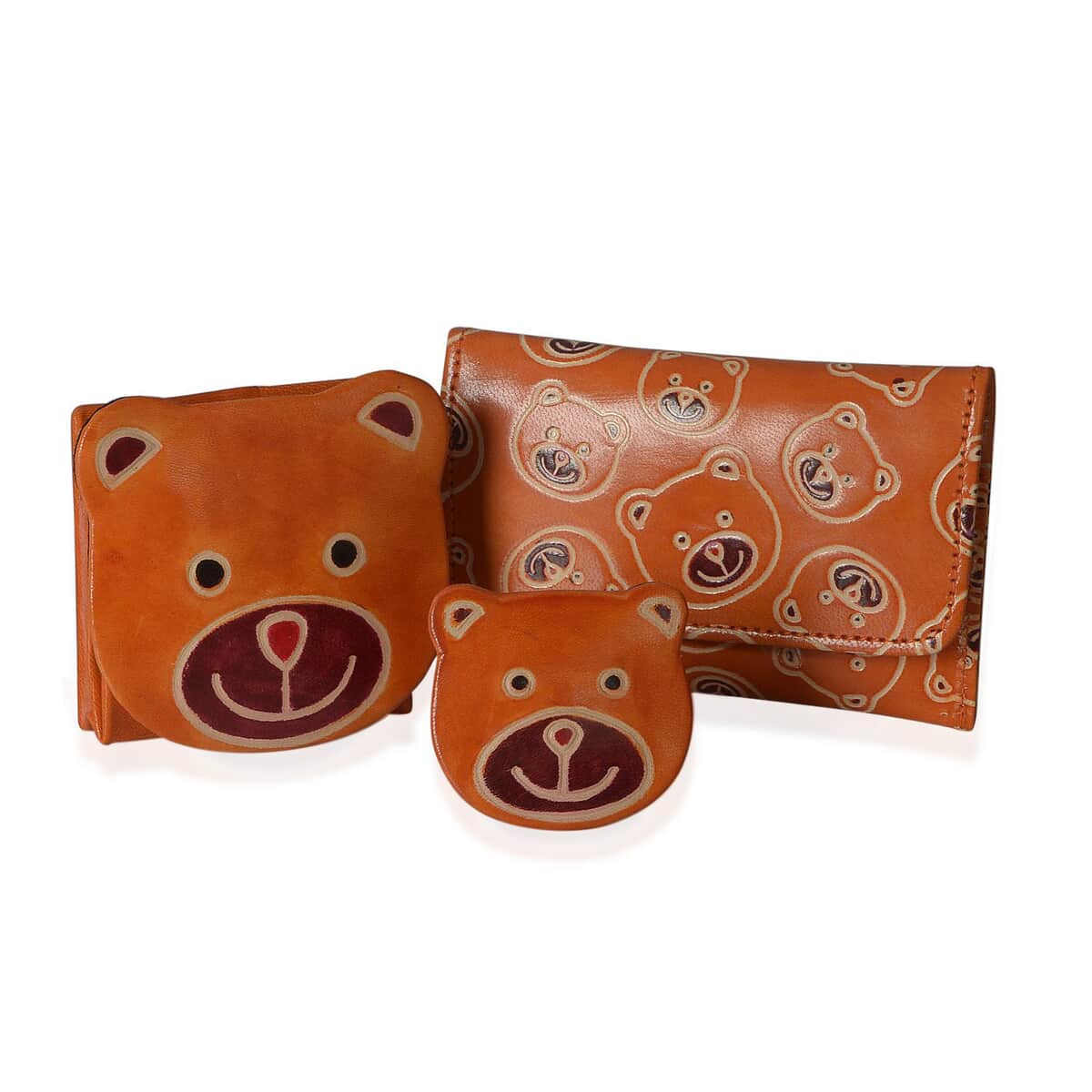 Orange Genuine Leather Bear Coin Pouch, Keychain and Wallet image number 0