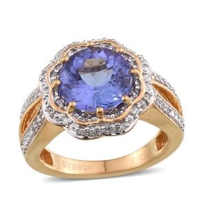 Premium Tanzanite and Cambodian Zircon Ring in 14K Yellow Gold Over Sterling Silver (Size 7.0) 0.75 ctw