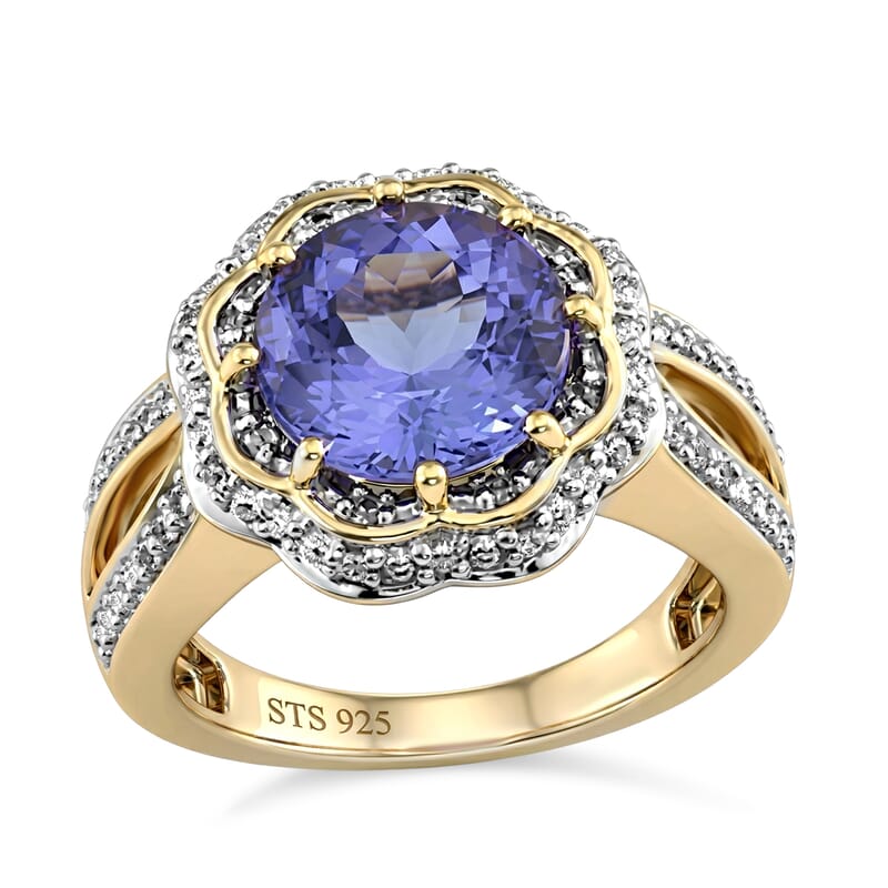 Premium Tanzanite and Cambodian Zircon Ring in 14K Yellow Gold Over Sterling Silver (Size 7.0) 0.75 ctw