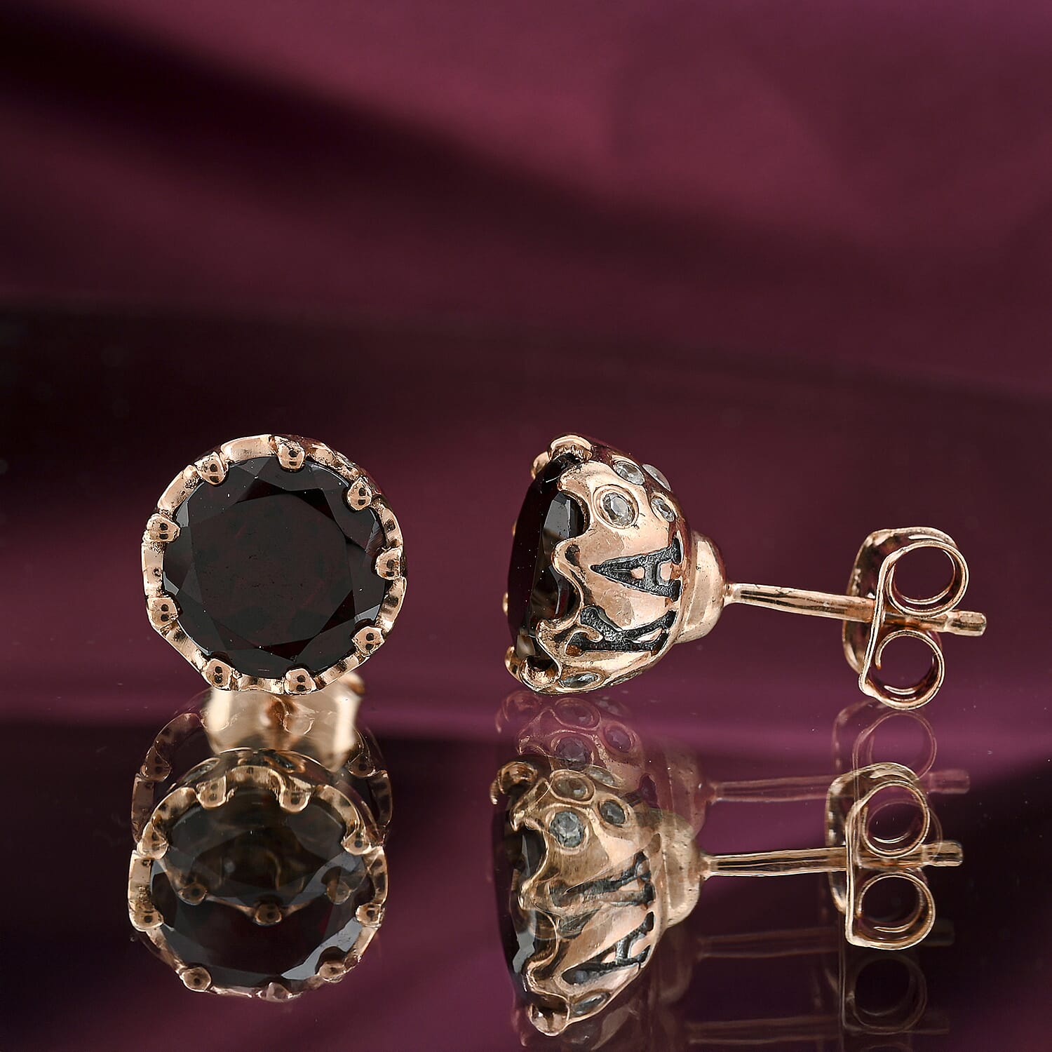 Orissa Rhodolite Garnet and Cambodian Zircon Stud Earrings in 14K Rose Gold Over Sterling Silver 5.85 ctw