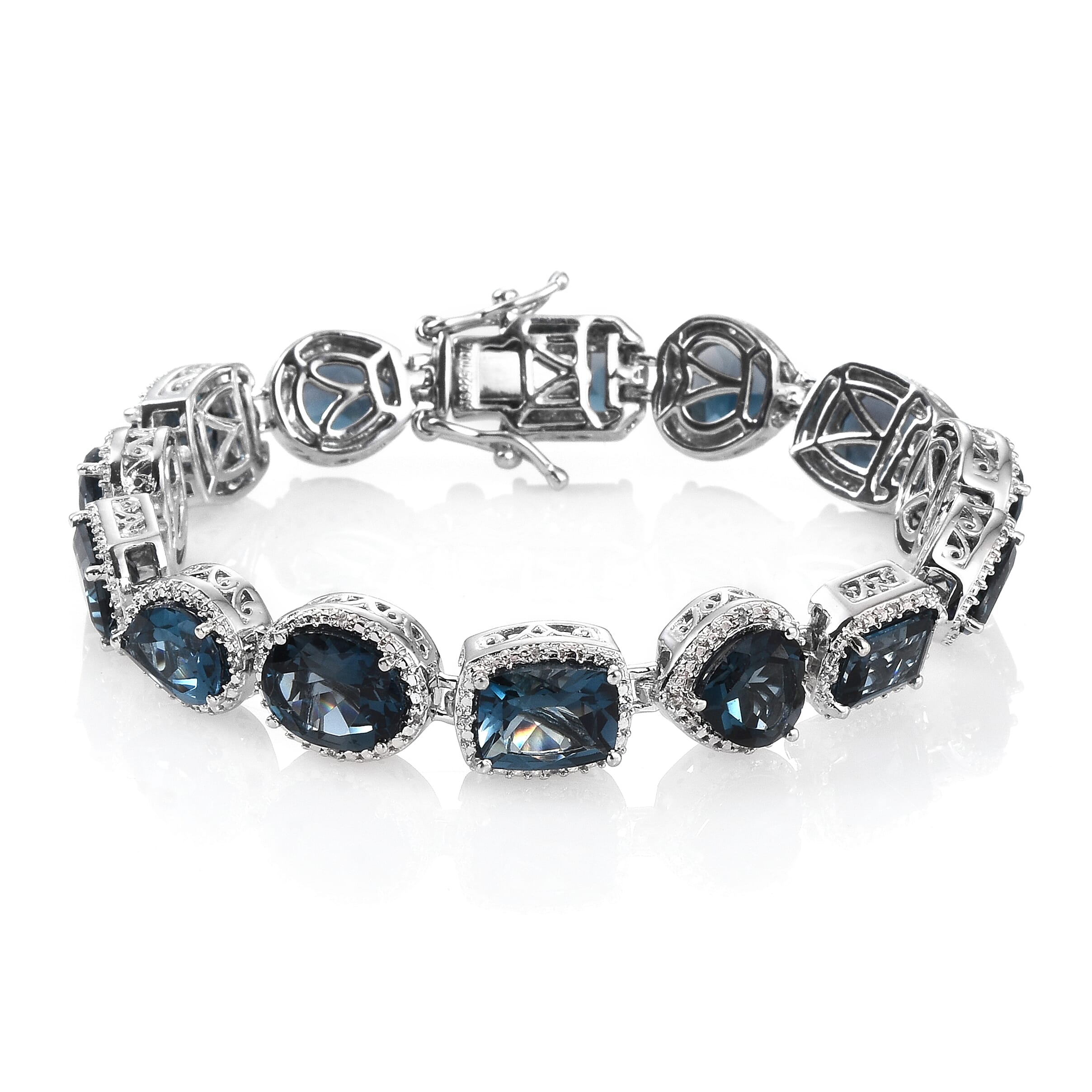 London Blue Topaz and Cambodian Zircon 32.97 ctw Bracelet in Platinum Over Sterling Silver (8.00 In)