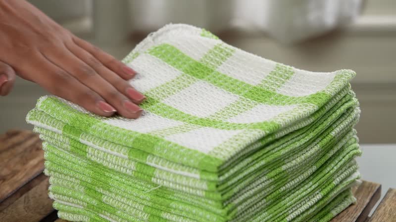 Set of 24 Green Cotton Checkered Pattern Dish Cloths