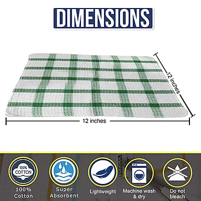 Set of 24 Green Cotton Checkered Pattern Dish Cloths