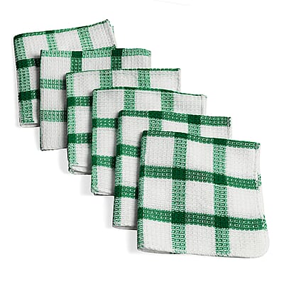 Set of 24 Green Cotton Checkered Pattern Dish Cloths
