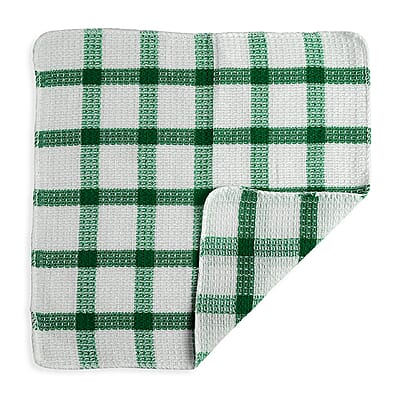 Set of 24 Green Cotton Checkered Pattern Dish Cloths