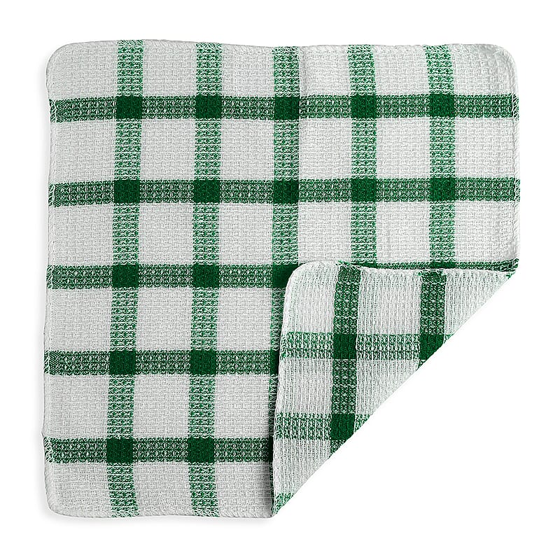 Set of 24 Green Cotton Checkered Pattern Dish Cloths
