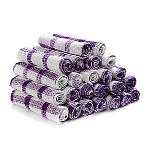 Set of 24 Purple Checkered Pattern Cotton Kitchen Towels Dish Cloth Scrubbing Towels Clothes Cleaning Rags Kitchen Essentials