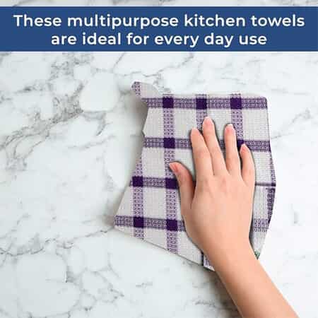 Set of 24 Purple Checkered Pattern Cotton Kitchen Towels Dish Cloth Scrubbing Towels Clothes Cleaning Rags Kitchen Essentials image number 3