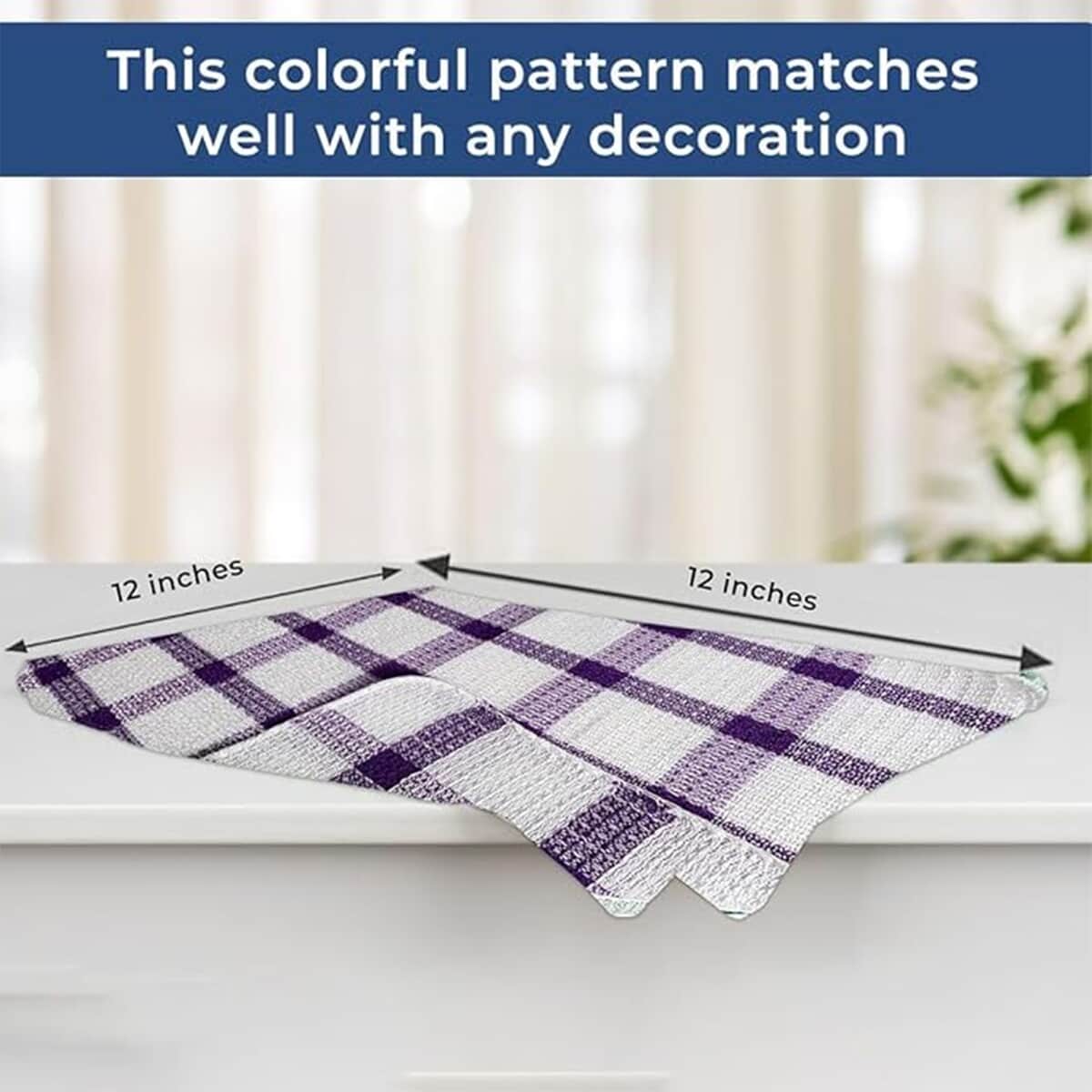 Set of 24 Purple Checkered Pattern Cotton Kitchen Towels Dish Cloth Scrubbing Towels Clothes Cleaning Rags Kitchen Essentials image number 5