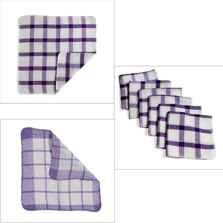 Set of 24 Purple Checkered Pattern Cotton Kitchen Towels Dish Cloth Scrubbing Towels Clothes Cleaning Rags Kitchen Essentials image number 6