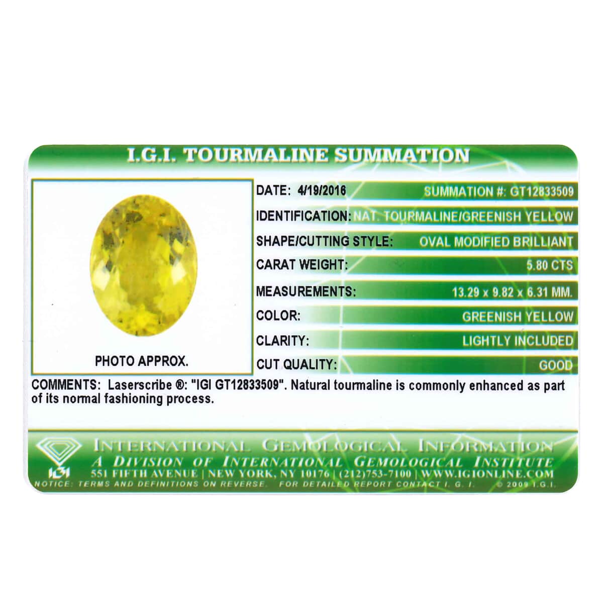 Certified AAAA Canary Tourmaline Faceted (Ovl 13.29x9.82 mm) 5.80 ctw , Loose Gem , Loose Gemstones , Loose Stones , Jewelry Stones image number 2