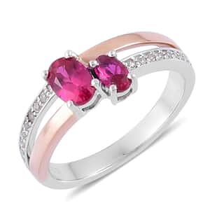 Lab Created Ruby and Lab Created White Sapphire Ring in 10K Rose Gold and Sterling Silver (Size 7)