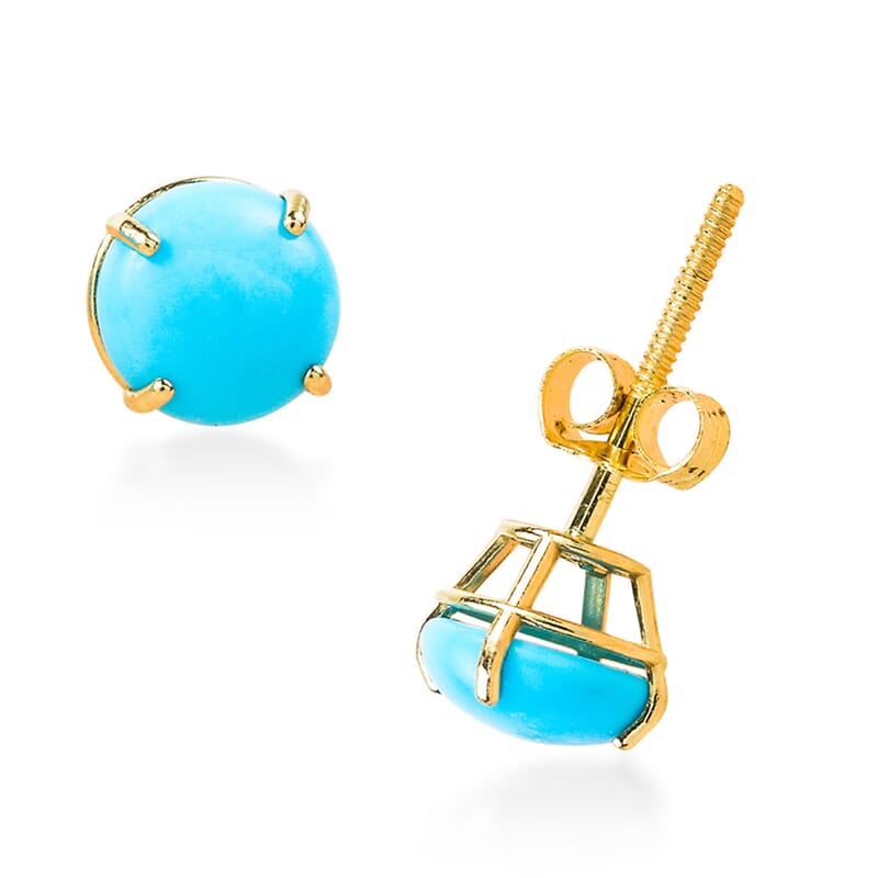 Sleeping Beauty Turquoise 1.20 ctw Round Stud Earrings in 14K Yellow Gold
