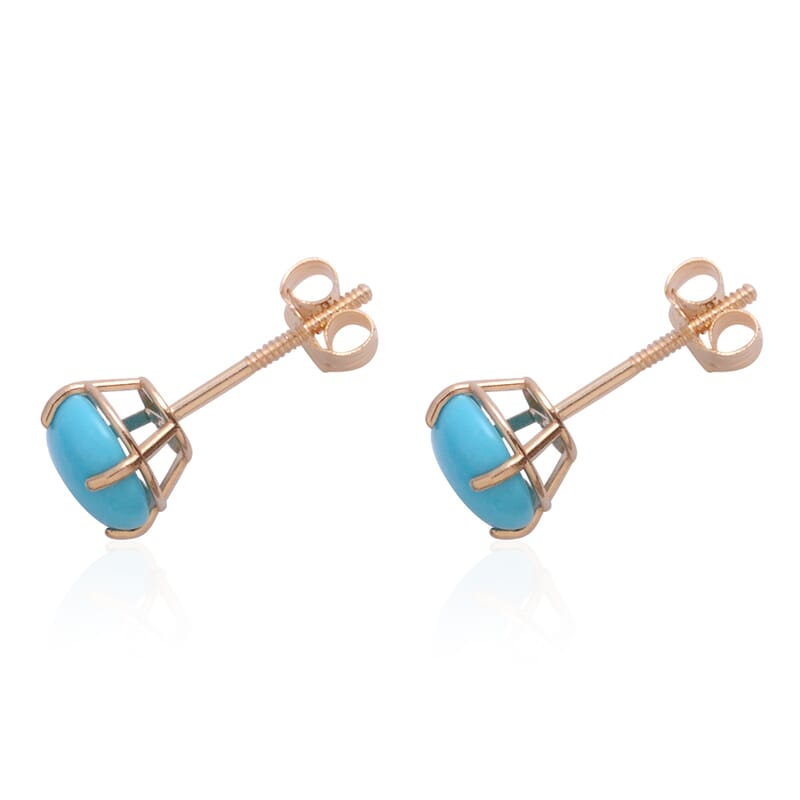 Sleeping Beauty Turquoise 1.20 ctw Round Stud Earrings in 14K Yellow Gold