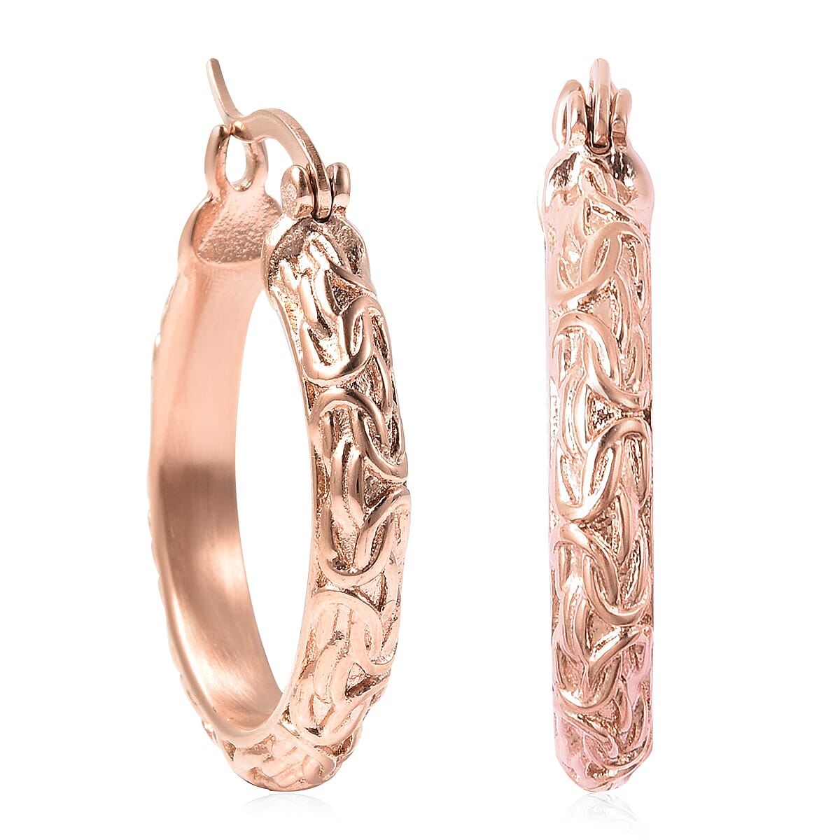 Buy Engraved Hoop Earrings in ION Plated Rose Gold Stainless Steel