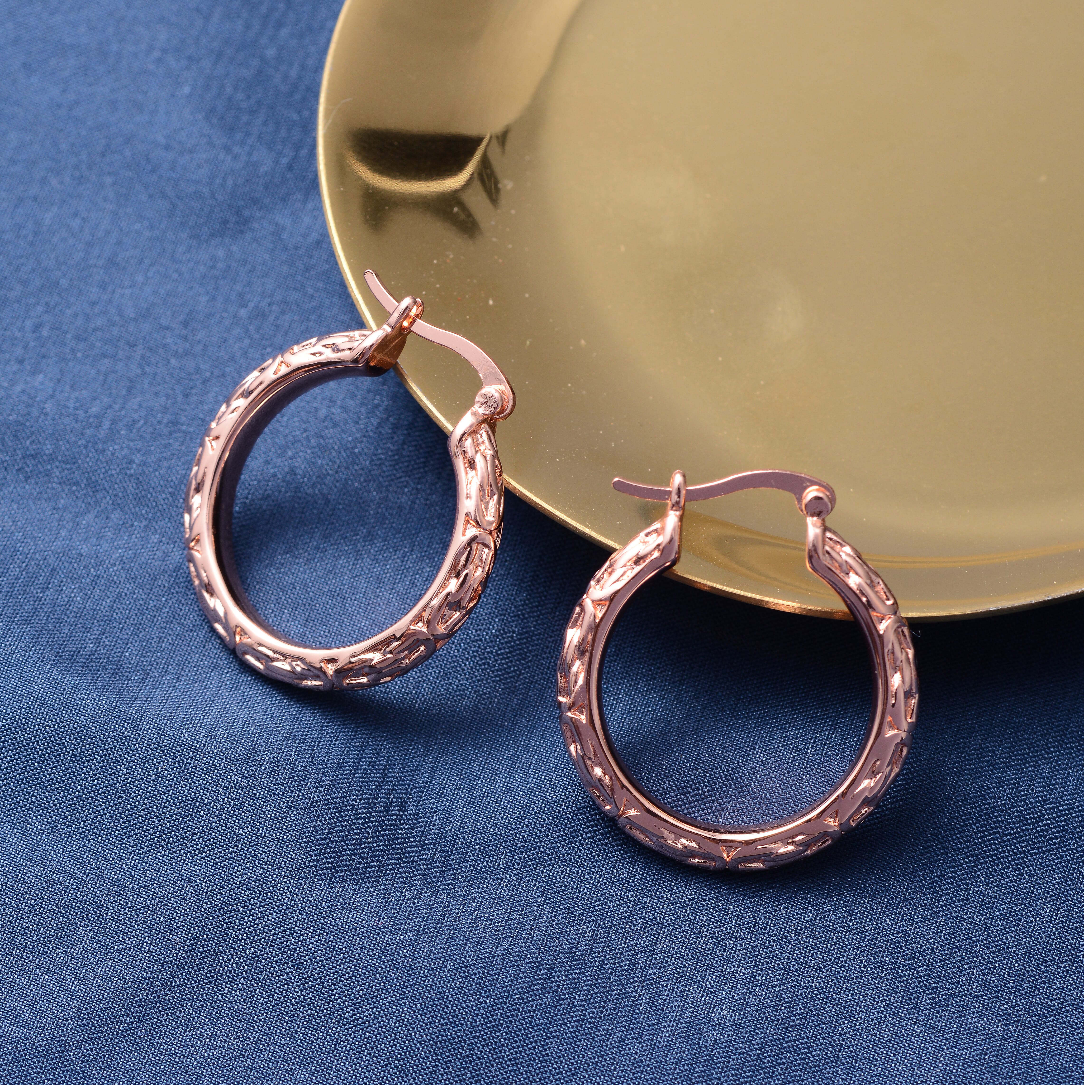 Buy Engraved Hoop Earrings in ION Plated Rose Gold Stainless Steel