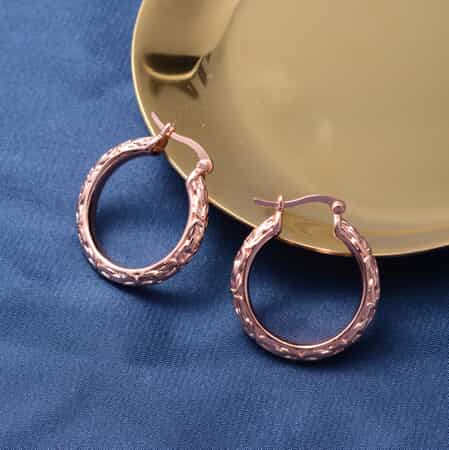 Engraved Hoop Earrings in ION Plated Rose Gold Stainless Steel image number 1