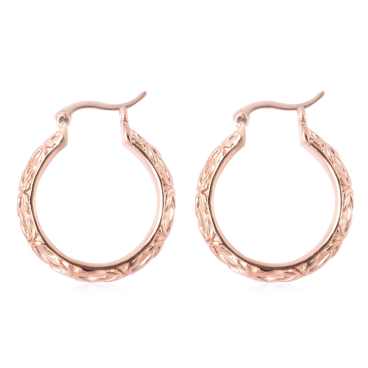 Engraved Hoop Earrings in ION Plated Rose Gold Stainless Steel image number 3