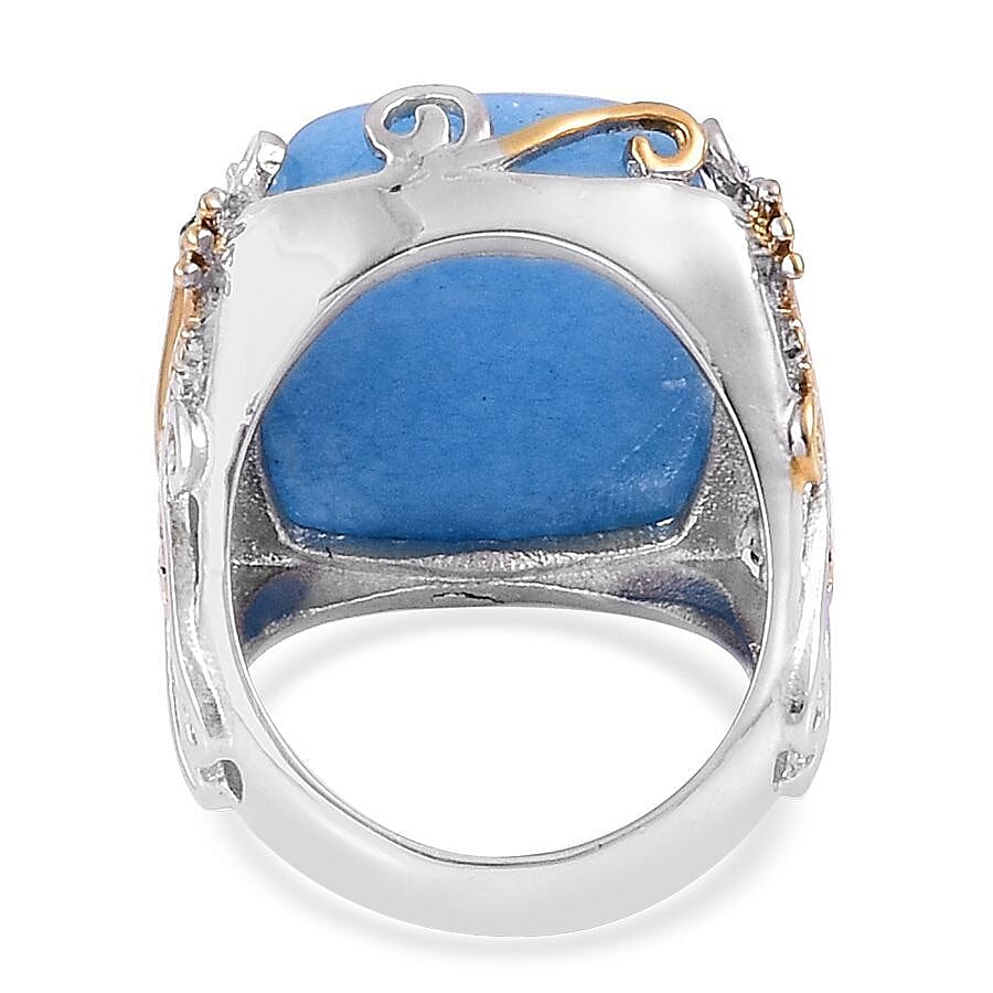 Blue Quartzite and Austrian Crystal Ring in ION Plated Yellow Gold and Stainless Steel (Size 8.0) 20.50 ctw