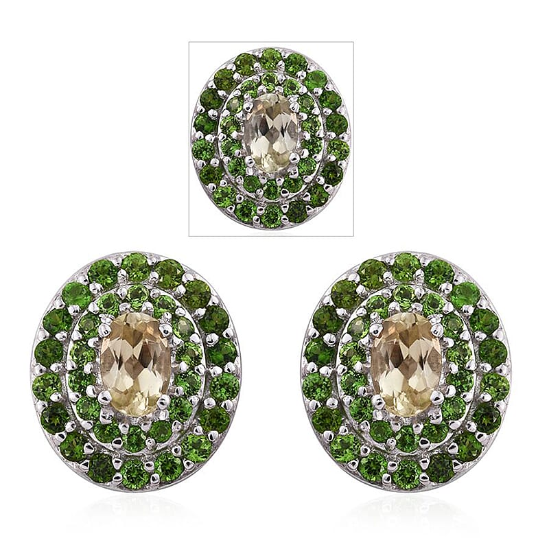 Turkizite, Chrome Diopside Platinum Over Sterling Silver Earrings 3.00 ctw