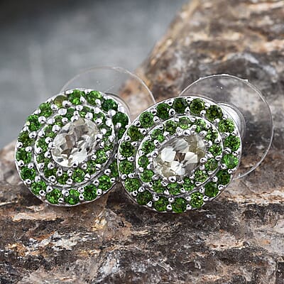 Turkizite, Chrome Diopside Platinum Over Sterling Silver Earrings 3.00 ctw