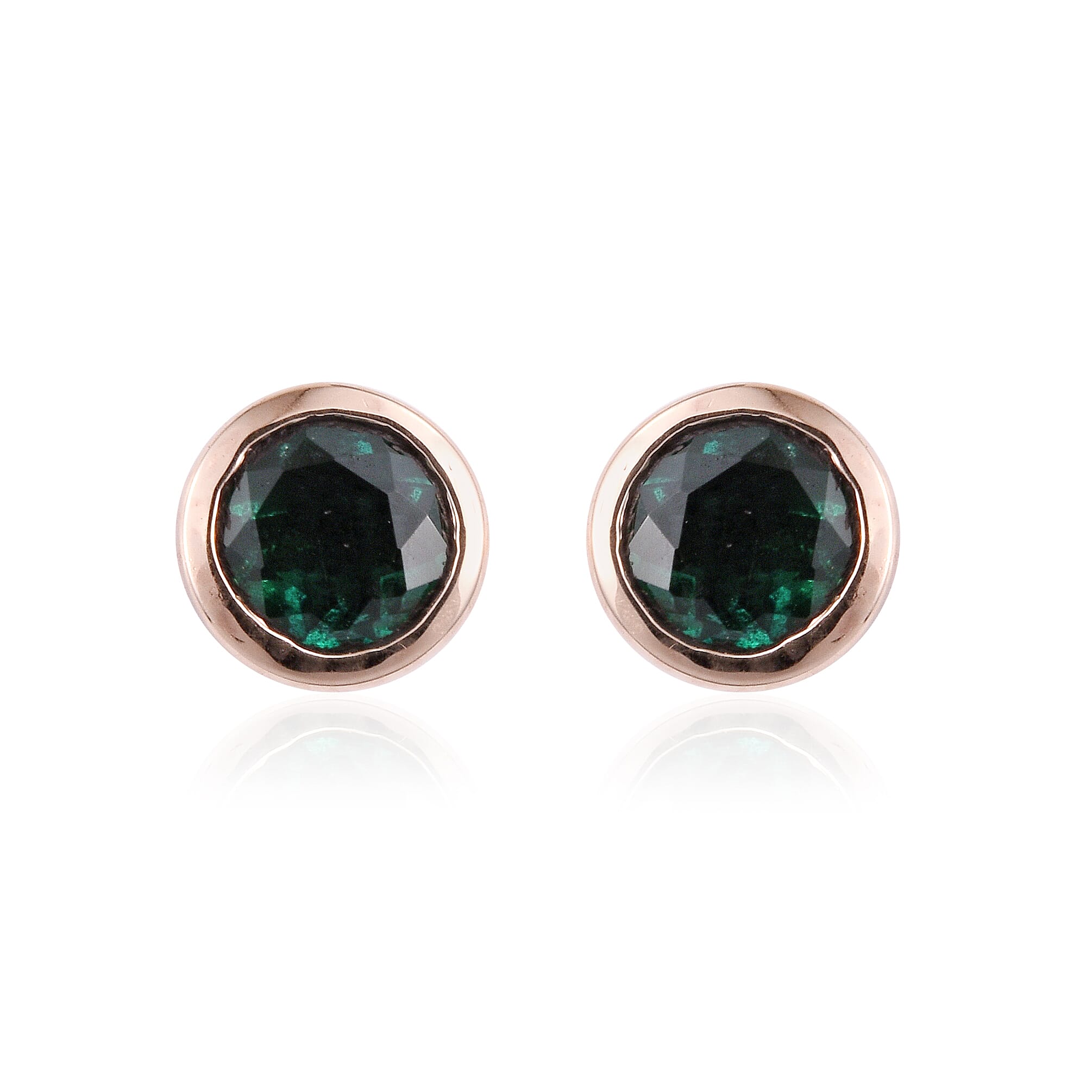 10K Rose Gold Lab Created Emerald Earrings