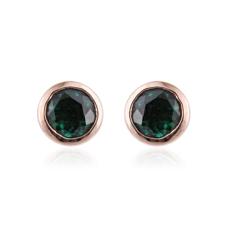 10K Rose Gold Lab Created Emerald Earrings