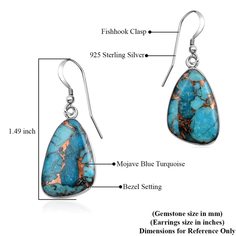 Santa Fe Style Mojave Blue 18.00 ctw Earrings in Sterling Silver, Silver Solitaire Dangle Earrings, Silver Jewelry For Women