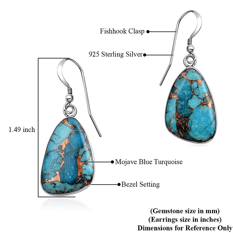 Santa Fe Style Mojave Blue 18.00 ctw Earrings in Sterling Silver, Silver Solitaire Dangle Earrings, Silver Jewelry For Women