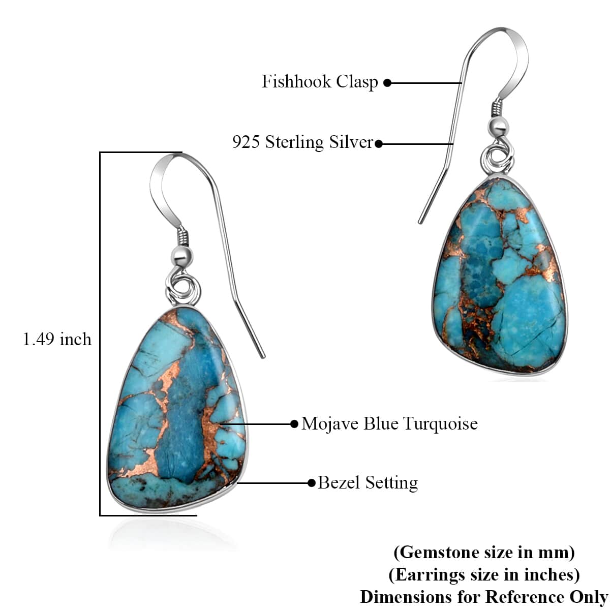 Mother’s Day Gift Santa Fe Style Mojave Blue Earrings in Sterling Silver, Silver Solitaire Dangle Earrings, Silver Jewelry For Women 18.00 ctw image number 1