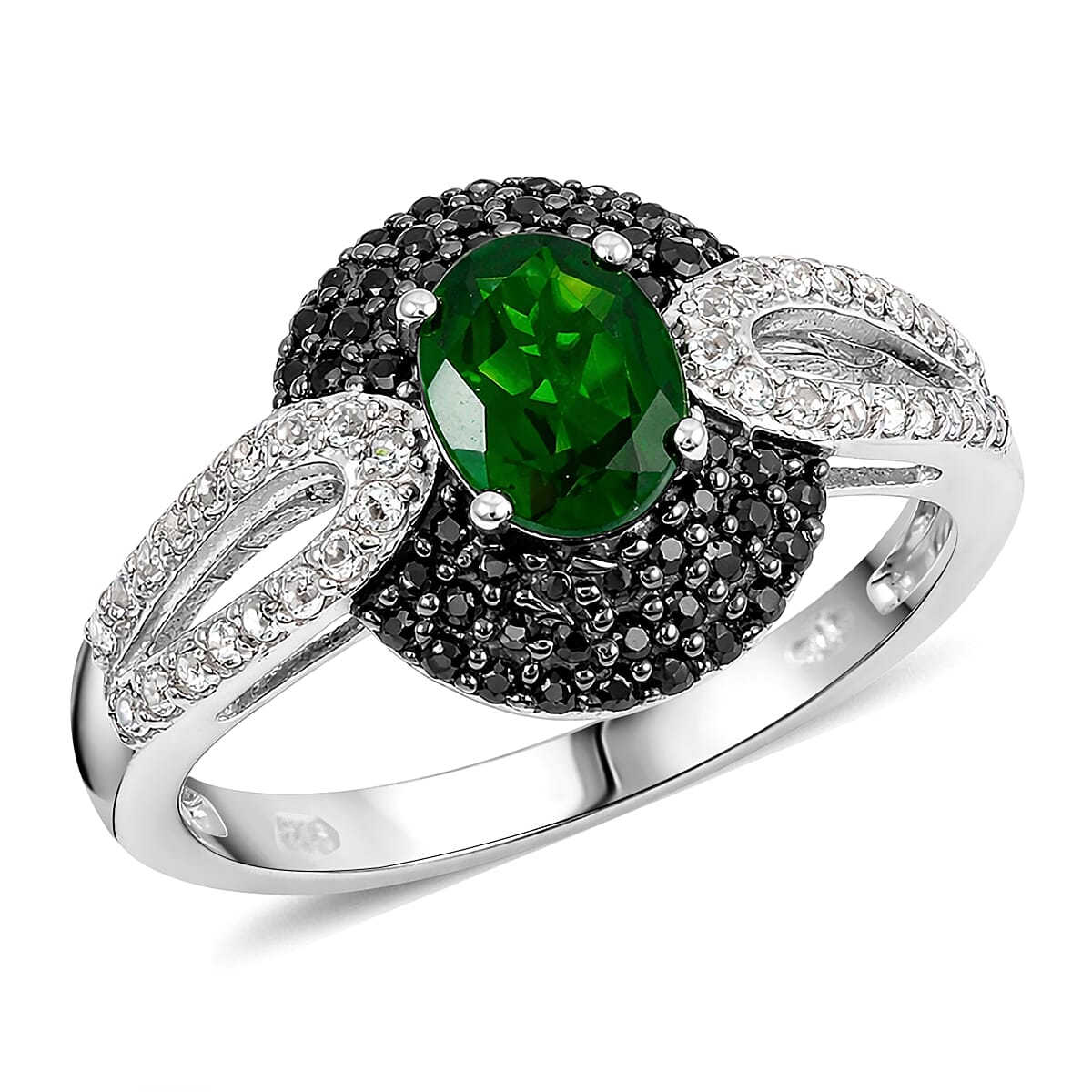 Chrome Diopside and Multi Gemstone 2.31 ctw Split Ring in Platinum Over Sterling Silver (Size 10.0)